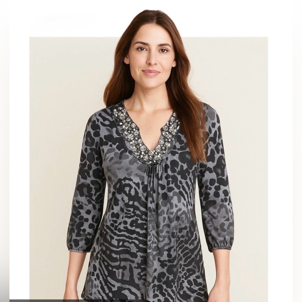 Marc Bouwer Black and Gray Patterned Blouse
